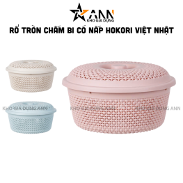 Rổ Nhựa Nắp Tròn Chấm Bi Hokori Có Nắp Chắn Bụi - Rổ Tròn Rửa Trái Cây Rau Củ - RCDRC02