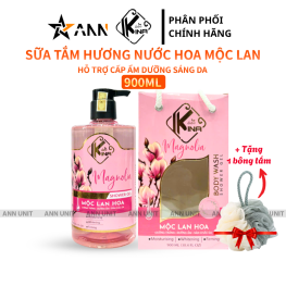Sữa Tắm Kina Hương Nước Hoa Mộc Lan 900ml - Hỗ Trợ Cấp Ẩm Dưỡng Sáng Da Mịn Màng - Tặng Kèm 1 Bông Tắm - 8938527651271