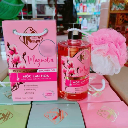 Sữa Tắm Kina Hương Nước Hoa Mộc Lan 900ml Hỗ Trợ Cấp Ẩm Dưỡng Sáng Da Mịn Màng - Tặng Kèm 1 Bông Tắm
