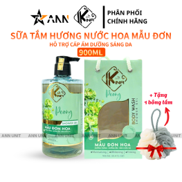 Sữa Tắm Kina Hương Nước Hoa Mẫu Đơn 900ml - Hỗ Trợ Cấp Ẩm Dưỡng Sáng Da Mịn Màng - Tặng Kèm 1 Bông Tắm - 8938527651295