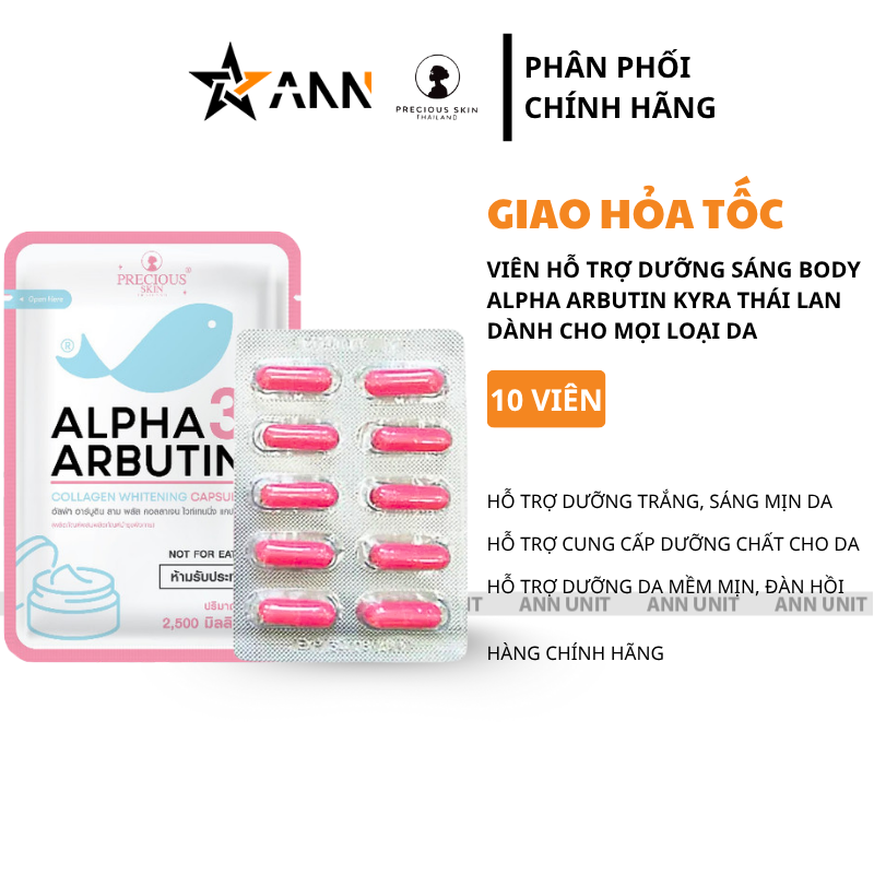 26549_9_20250806164334-1.png Viên Bột Kích Trắng Body Con Cá Alpha Arbutin 3 Plus+ Thái Lan Hỗ Trợ Chống Nắng - Túi 10 Viên - 8859690400346