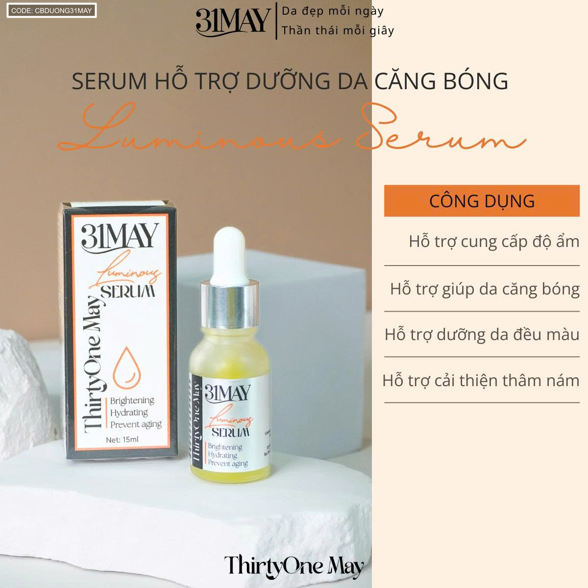 26559_z7091285213726-de957fb3796571a3342f9a48e1d5ad26_20251008224421-1.png Combo Kem Nám 31may - Serum 31May Luminous 15ml Và Kem Face Nám 31May Radiant 16g - Mỹ Phẩm Thirty One May - CBDUONG31MAY