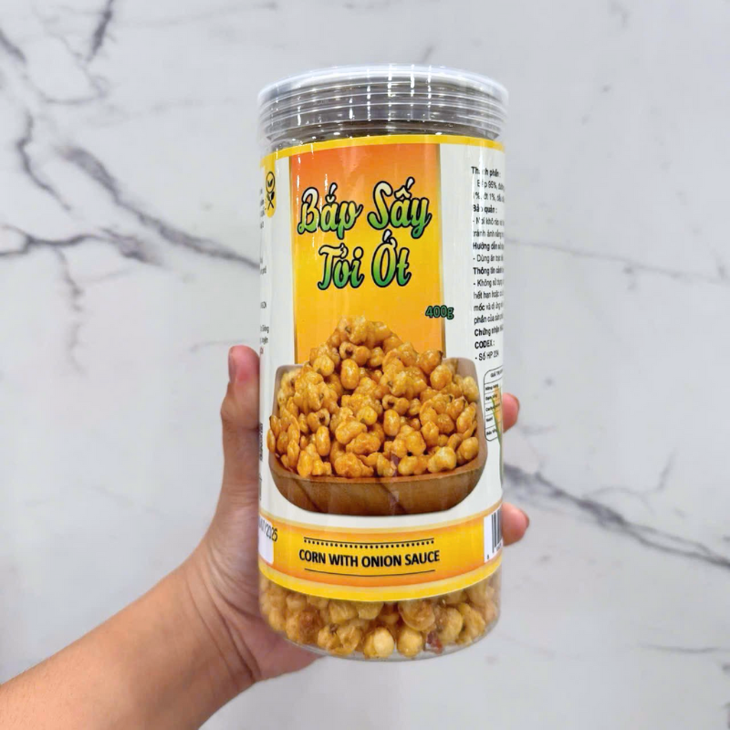 Bắp Sấy Tỏi Ớt Hộp 400g Thơm Ngon 6 Bắp Sấy Tỏi Ớt Hộp 400g Thơm Ngon