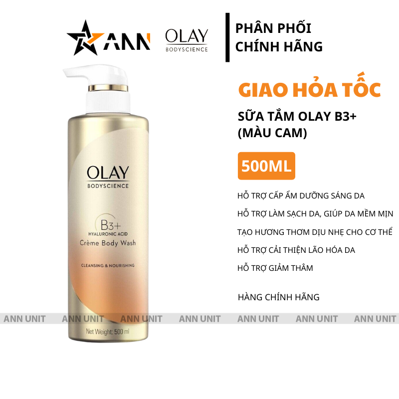 Sữa Tắm Dưỡng Sáng Da Olay B3+ Hyaluronic Acid Màu Cam 500ml 1 Sữa Tắm Dưỡng Sáng Da Olay B3+ Hyaluronic Acid Màu Cam 500ml