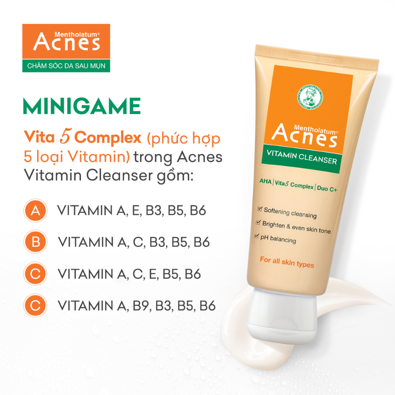 Sữa Rửa Mặt Mentholatum Acnes Vitamin Cleanser 100g - Sữa Rửa Mặt Acnes Dành Cho Da Thâm Mờ Thâm Sẹo 5 Sữa Rửa Mặt Mentholatum Acnes Vitamin Cleanser 100g - Sữa Rửa Mặt Acnes Dành Cho Da Thâm Mờ Thâm Sẹo