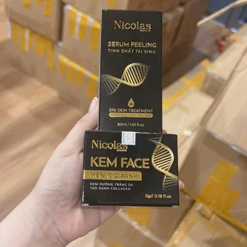 26708_14_20250906092959-1.png Combo Tái Sinh Nicolas - Serum Peeling 30ml & Kem Face Men Tảo Xanh Collagen 5g - 8938549741158