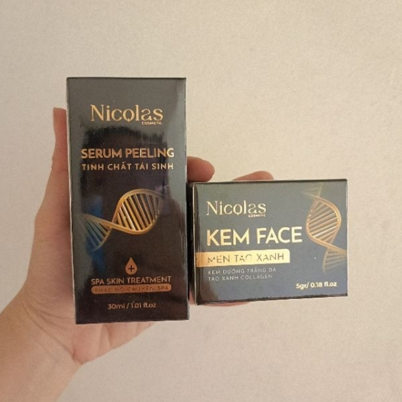 26708_4_20250906092954-1.png Combo Tái Sinh Nicolas - Serum Peeling 30ml & Kem Face Men Tảo Xanh Collagen 5g - 8938549741158