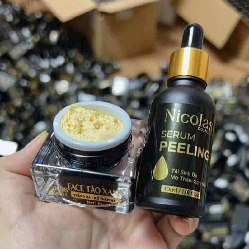 26708_8_20250906092956-1.png Combo Tái Sinh Nicolas - Serum Peeling 30ml & Kem Face Men Tảo Xanh Collagen 5g - 8938549741158