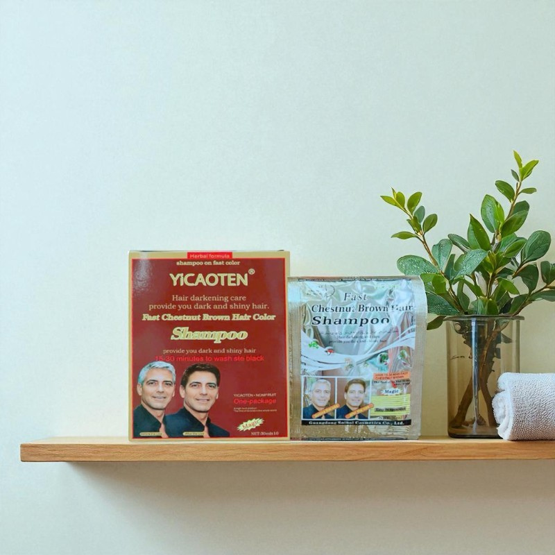 Dầu Gội Phủ Bạc Yicaoten Màu Nâu Hộp 10gói 6 Dầu Gội Phủ Bạc Yicaoten Màu Nâu Hộp 10gói