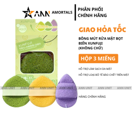 Hộp 3 Miếng Bông Mút Rửa Mặt Bọt Biển Xunfuji (Không Chữ) - 6975008752241