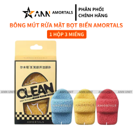 Hộp 3 Miếng Bông Mút Rửa Mặt Bọt Biển Clean Easy To Clean Amortals (Có Chữ) - 6976416415452