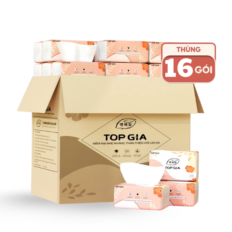 Thùng 16 Gói Khăn Giấy Rút Top Gia 240 tờ x 4 lớp 12 Thùng 16 Gói Khăn Giấy Rút Top Gia 240 tờ x 4 lớp