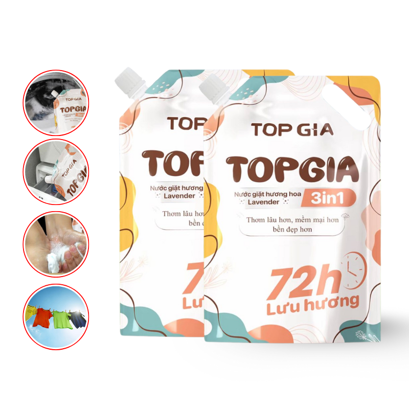 Sỉ combo 2 Túi Nước Giặt Xả Top Gia Hương Lavender 3in1 Dịu Nhẹ 2L/Túi 9 Sỉ combo 2 Túi Nước Giặt Xả Top Gia Hương Lavender 3in1 Dịu Nhẹ 2L/Túi