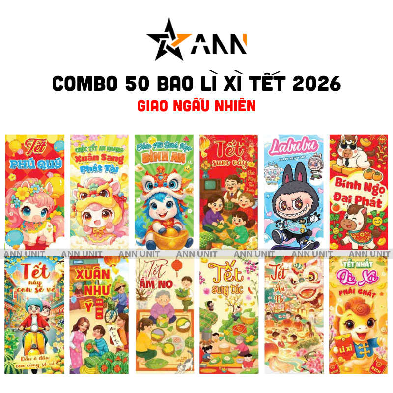 Combo 50 Bao Lì Xì Tết Bính Ngọ 2026 - Giao Mẫu Ngẫu Nhiên 1 Combo 50 Bao Lì Xì Tết Bính Ngọ 2026 - Giao Mẫu Ngẫu Nhiên