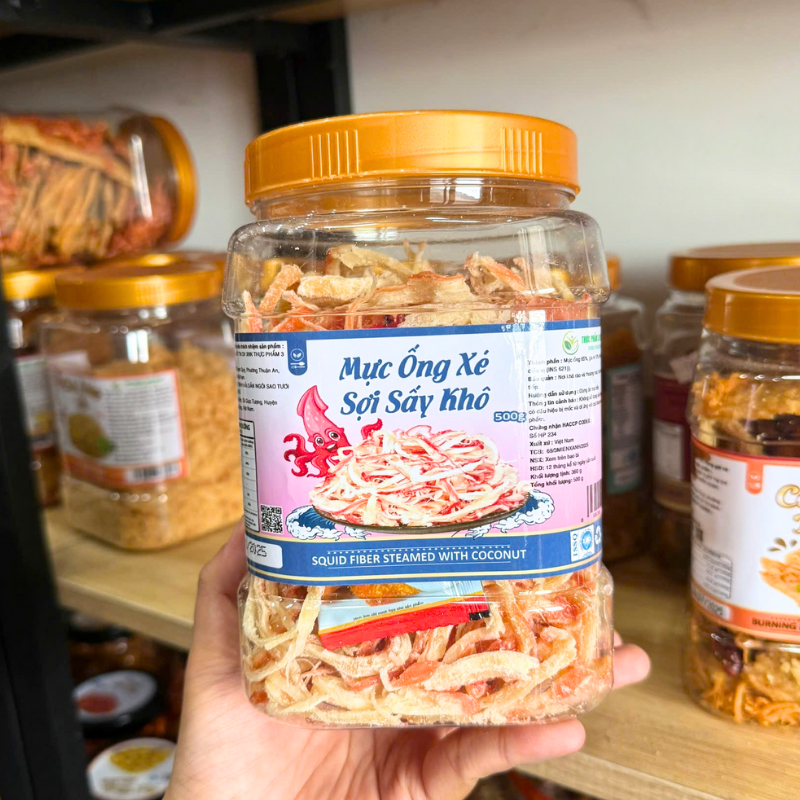 Mực Ống Xé Sợi Sấy Khô - Mực Dừa Thơm Ngon 500g - Hộp Lớn 6 Mực Ống Xé Sợi Sấy Khô - Mực Dừa Thơm Ngon 500g - Hộp Lớn