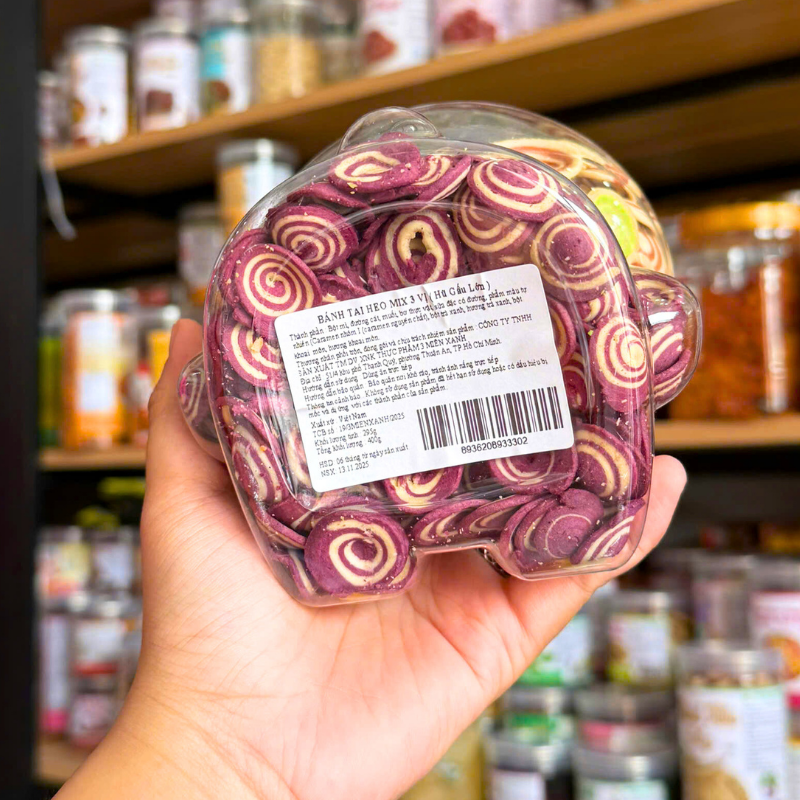 Bánh Tai Heo Mix 3 Vị (Caramel, Khoai Môn, Trà Xanh) 400g Thơm Ngon - Hũ Gấu Lớn 6 Bánh Tai Heo Mix 3 Vị (Caramel, Khoai Môn, Trà Xanh) 400g Thơm Ngon - Hũ Gấu Lớn