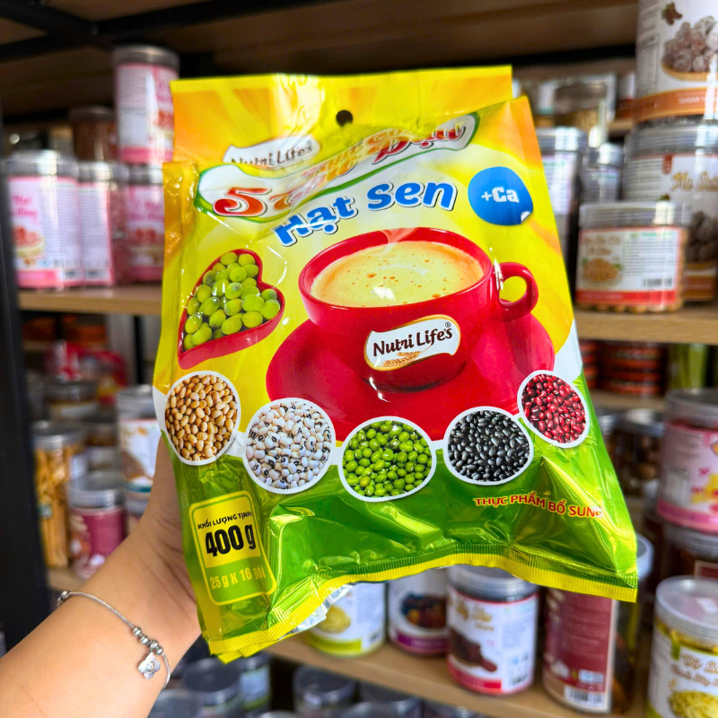 Ngũ Cốc 5 Thứ Đậu Hạt Sen Nutri Life's 400g - Ngũ Cốc Dinh Dưỡng 16 Gói 5 Ngũ Cốc 5 Thứ Đậu Hạt Sen Nutri Life's 400g - Ngũ Cốc Dinh Dưỡng 16 Gói