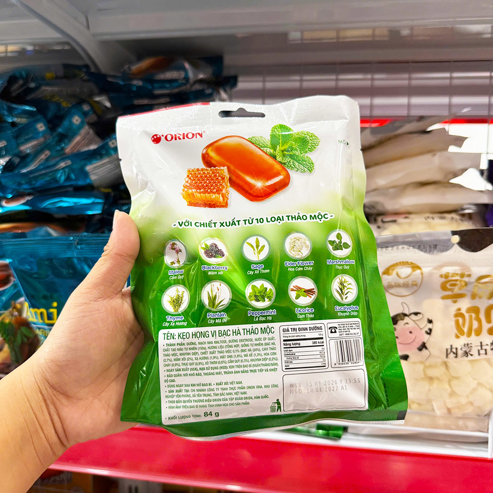 Kẹo Họng Orion Vị Bạc Hà Thảo Mộc Gói 84g 5 Kẹo Họng Orion Vị Bạc Hà Thảo Mộc Gói 84g