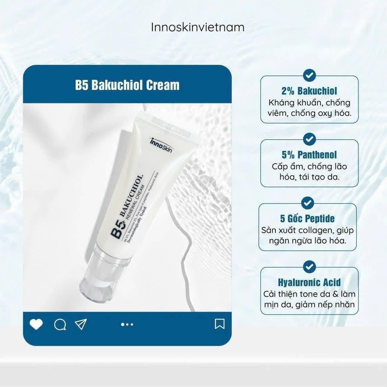 Kem Dưỡng Cấp Ẩm Và Tái Tạo Da B5 + Bakuchiol Cream Innoskin 40ml