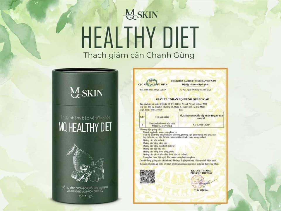 Thạch Giảm Cân Chanh Gừng MQ Skin Healthy Diet là sản phẩm 100% từ thiên nhiên, với những thành phần chanh và gừng