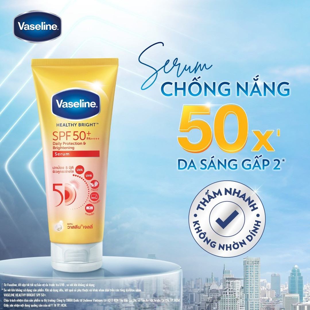 Tinh Chất Chống Nắng Vaseline Healthy Bright Sun + Pollution Protection SPF 50+ PA++++
