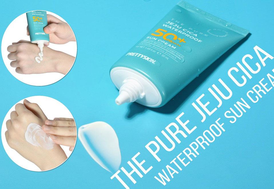 KEM CHỐNG NẮNG KHÁNG NƯỚC LÂU TRÔI PRETTYSKIN THE PURE JEJU CICA WATERPROOF SUN CREAM