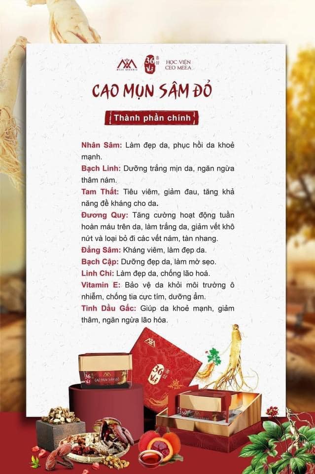 Cao Mụn Sâm Đỏ 36 Vị MeeA Organic Loại Lớn 15g chính hãng