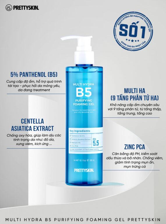 Gel Rửa Mặt Pretty Skin Multi Hydra B5 Purifying Foaming Gel