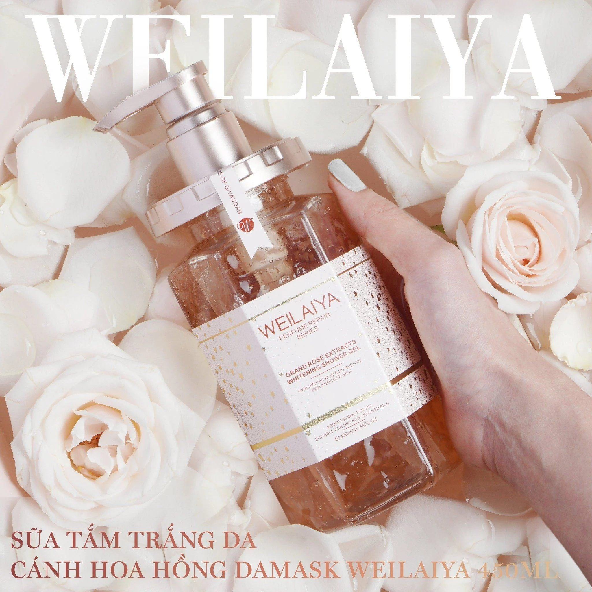 Sữa tắm trắng da Weilaiya hoa hồng Damask chứa chiết xuất nguyên chất từ hoa hồng Damask Burgari