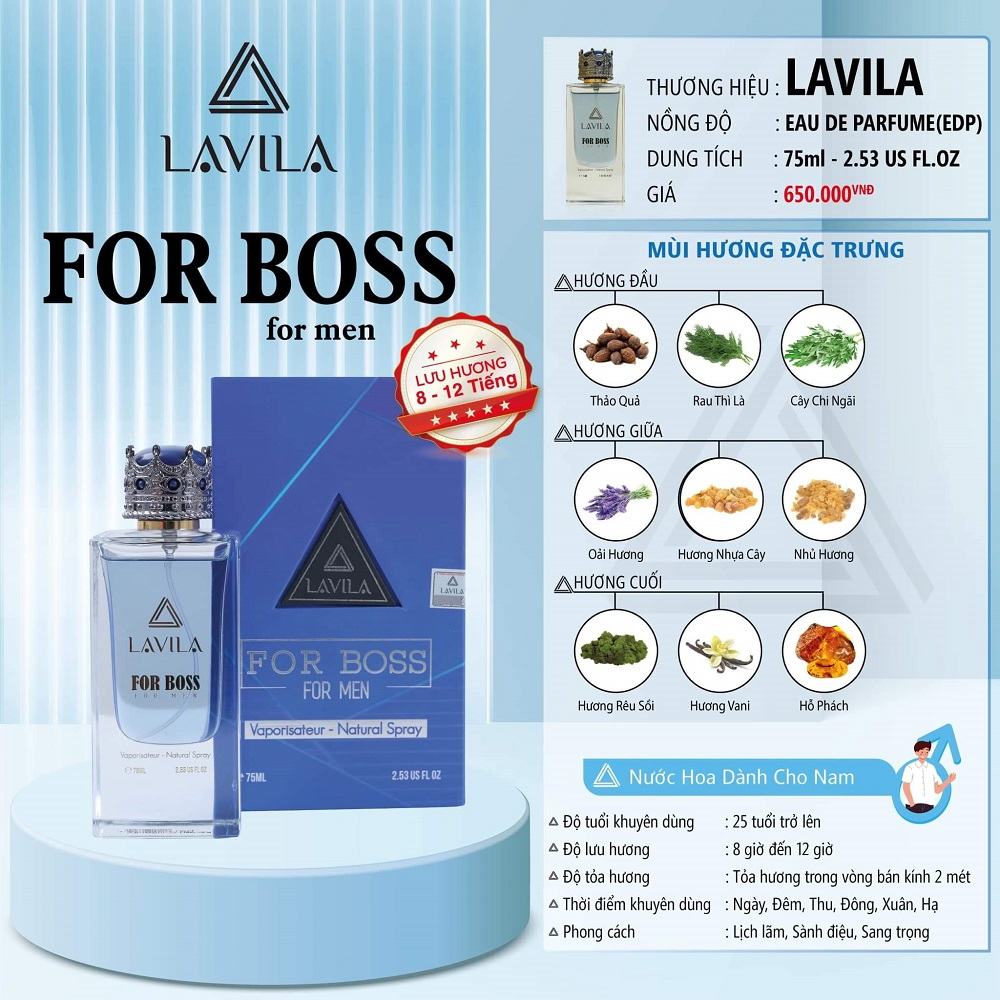 Nước Hoa Nam Lavila For Boss 75ml  một trong những phụ kiện không thể thiếu của các quý ông hiện đại