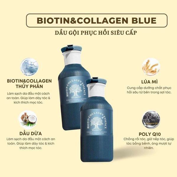 Dầu gội xả biotin và collagen Essence 500ml Mẫu mới xanh blue
