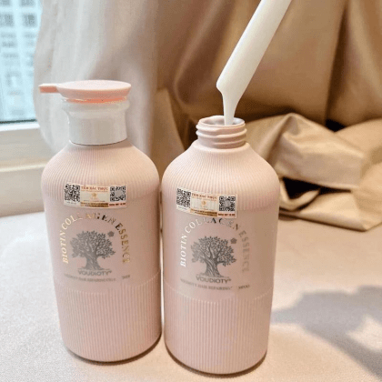 Combo Dầu Gội Xả Biotin Màu Hồng Collagen Essence Pink Voudioty 500ml