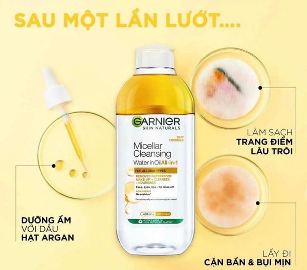 Tẩy trang Garnier màu vàng Micellar Oi