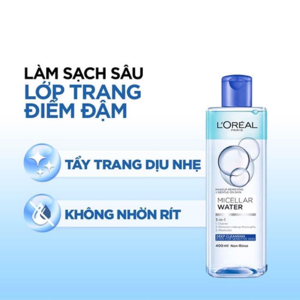 Nước Tẩy Trang L'Oreal xanh Micellar Water 3-in-1 Deep Cleansing là một trong ba dòng tẩy trang Micellar của Loreal với thế mạnh đặc trưng là khả năng làm sạch sâu vượt trội và an toàn cho mọi loại da