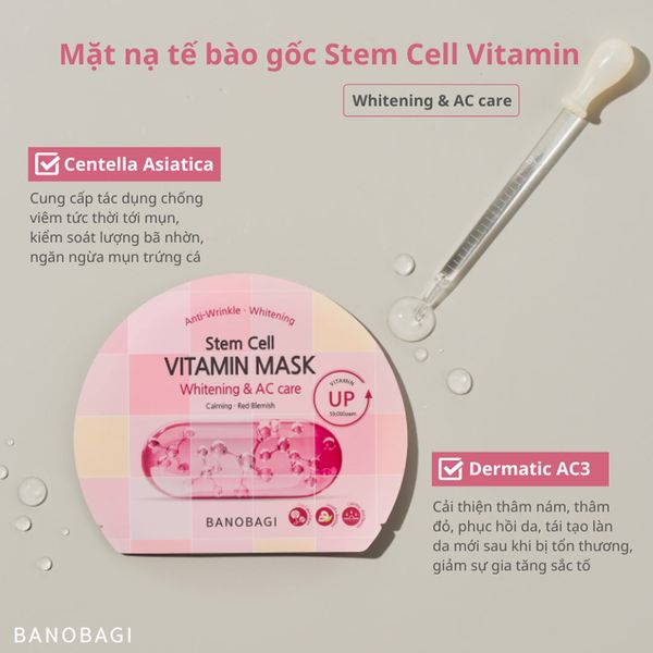 Banobagi Stem Cell Vitamin Mask Whitening & AC Care không chỉ mang lại những phút giây thư giãn tuyệt vời mà hơn hết giúp hỗ trợ tối ưu trong quá trình điều trị mụn