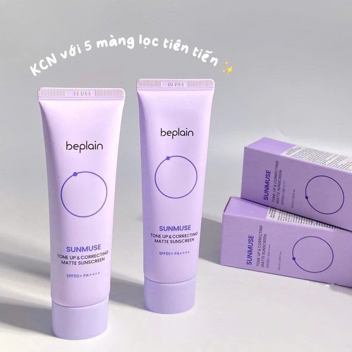 Kem Chống Nắng Thuần Chay Nâng Tone, Kiềm Dầu, Dưỡng Ẩm Beplain Sunmuse Sunscreen SPF50+/PA+++ 50ml tím nhạt