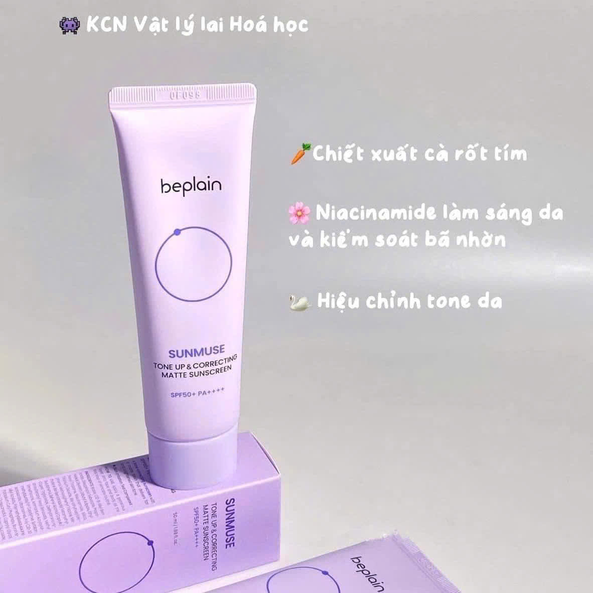 Kem Chống Nắng Thuần Chay Nâng Tone, Kiềm Dầu, Dưỡng Ẩm Beplain Sunmuse Sunscreen SPF50+/PA+++ 50ml tím nhạt