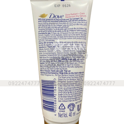 Vùng da cánh tay sáng mịn đều màu là nhờ có Dove lăn khử mùi Dưỡng Trắng Dove 3% Niacinamide + 10x Collagen Chai Màu Tím 45ml