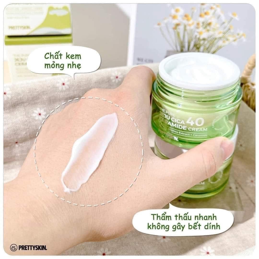 Kem dưỡng trắng da rau má The Pure Jeju Cica 40 Ceramide Cream của nhà Pretty Skin