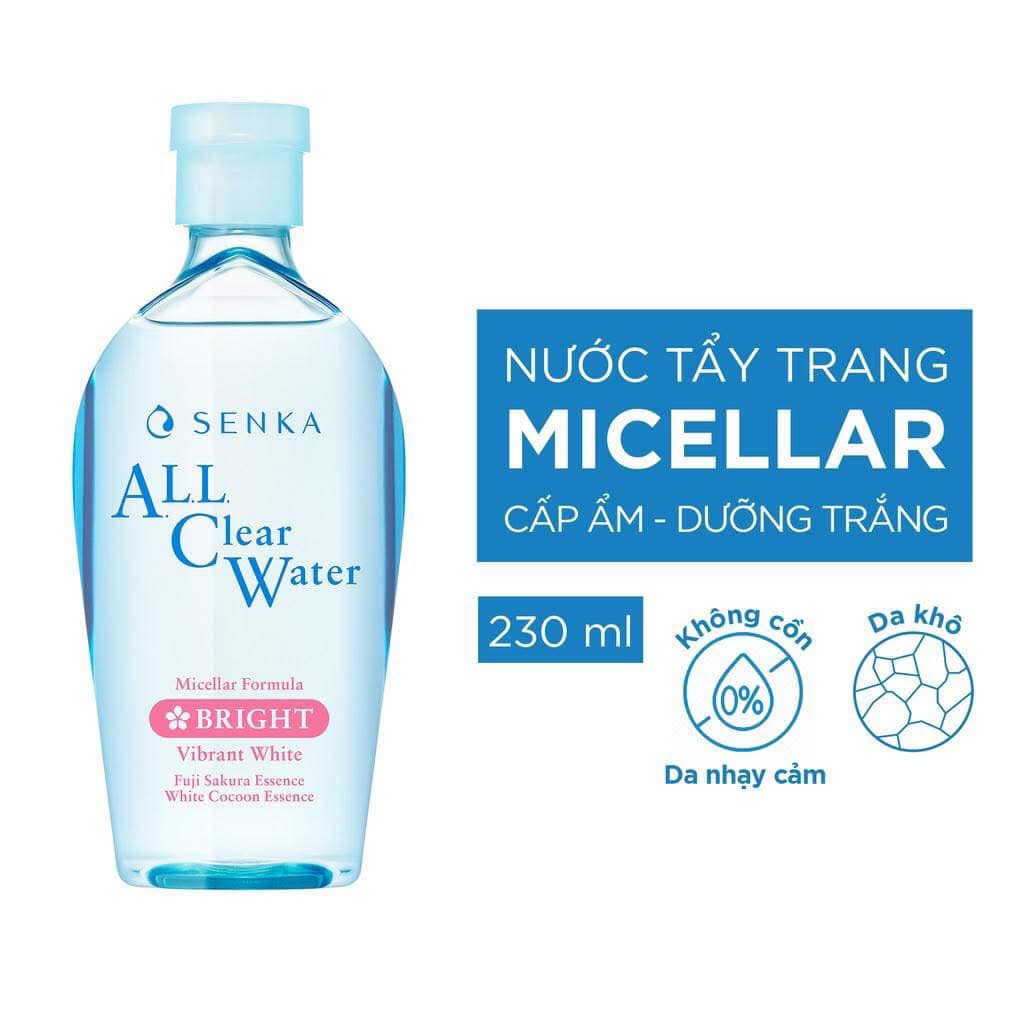 Nước Tẩy Trang SENKA All Clear Water Micellar Formula Bright Cấp Ẩm, Dưỡng Sáng Da