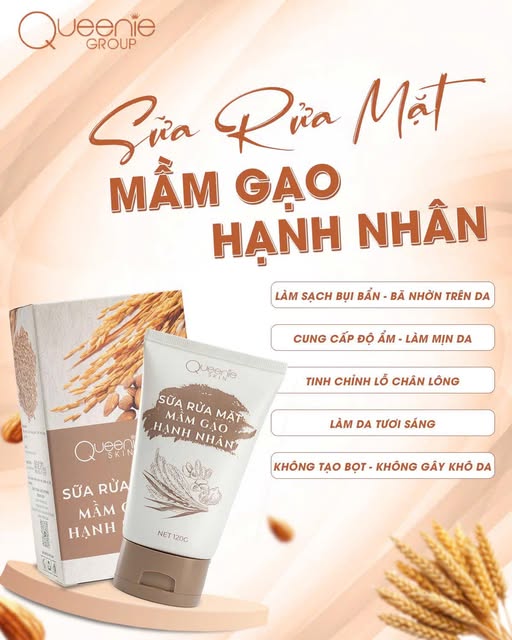 Sữa Rửa Mặt Mầm Gạo Hạnh Nhân Queenie Skin 120g