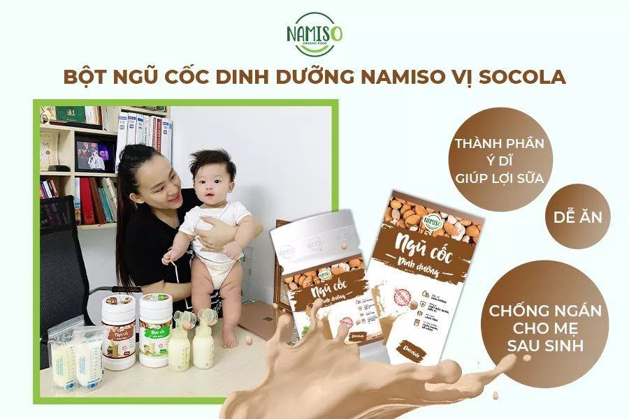 Bột ngũ cốc dinh dưỡng vị socola Namiso: lợi sữa, dễ ăn, chống ngán cho mẹ sau sinh