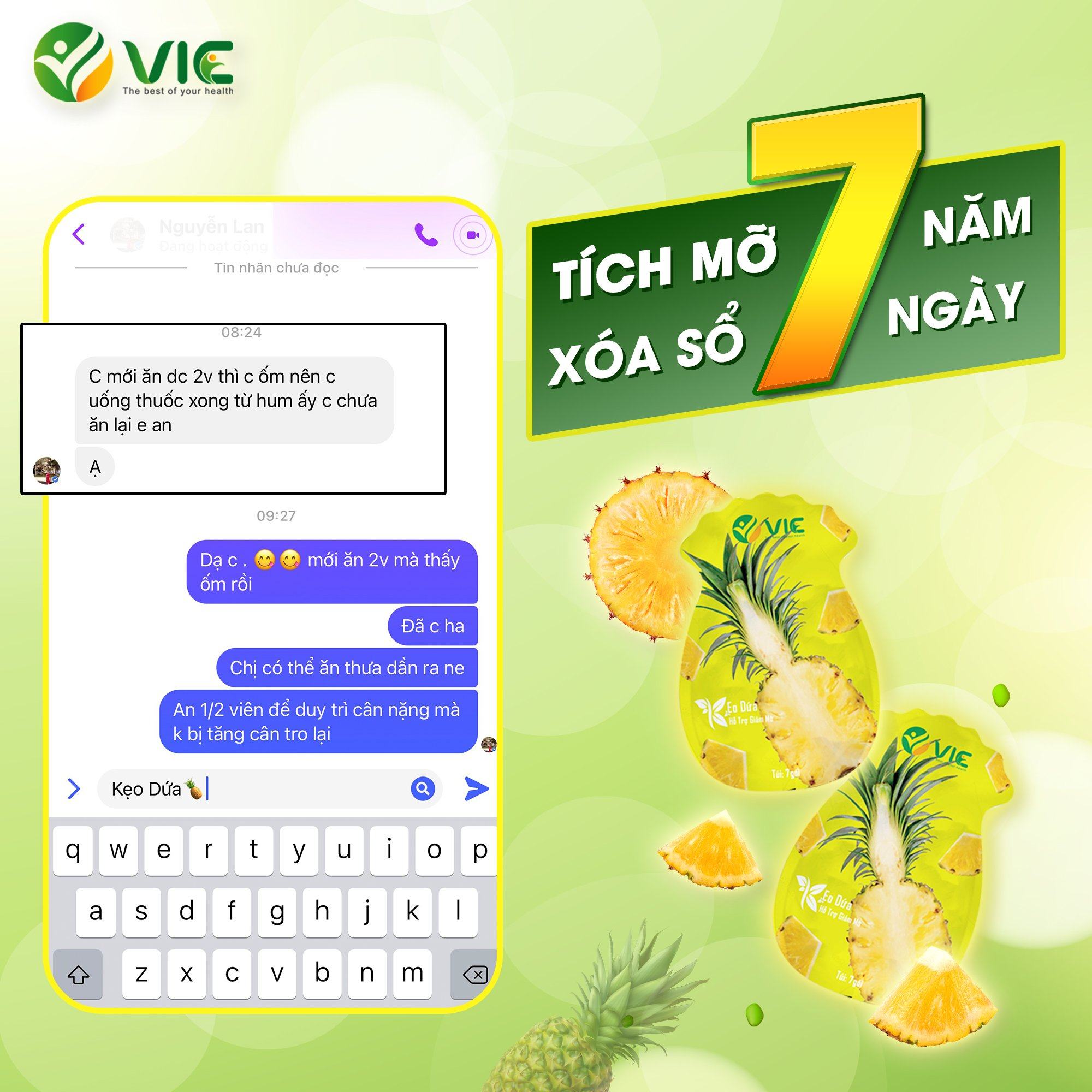 💥 Mỡ 7 năm đánh bay trong 7 ngày với kẹo dứa VIC 💥