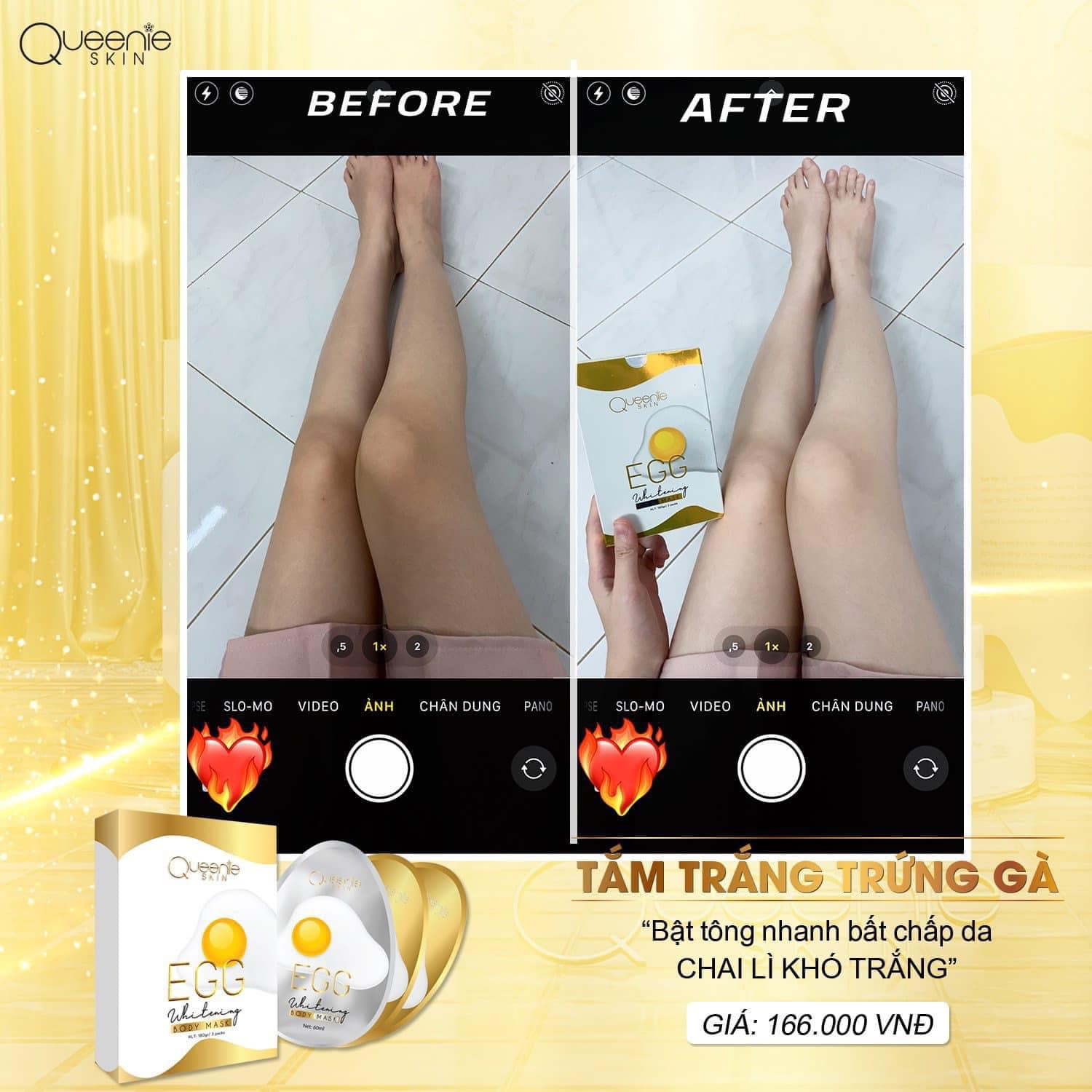 Bật tone ngay lần đầu sử dụng set tắm trắng trứng QUEENIE SKIN