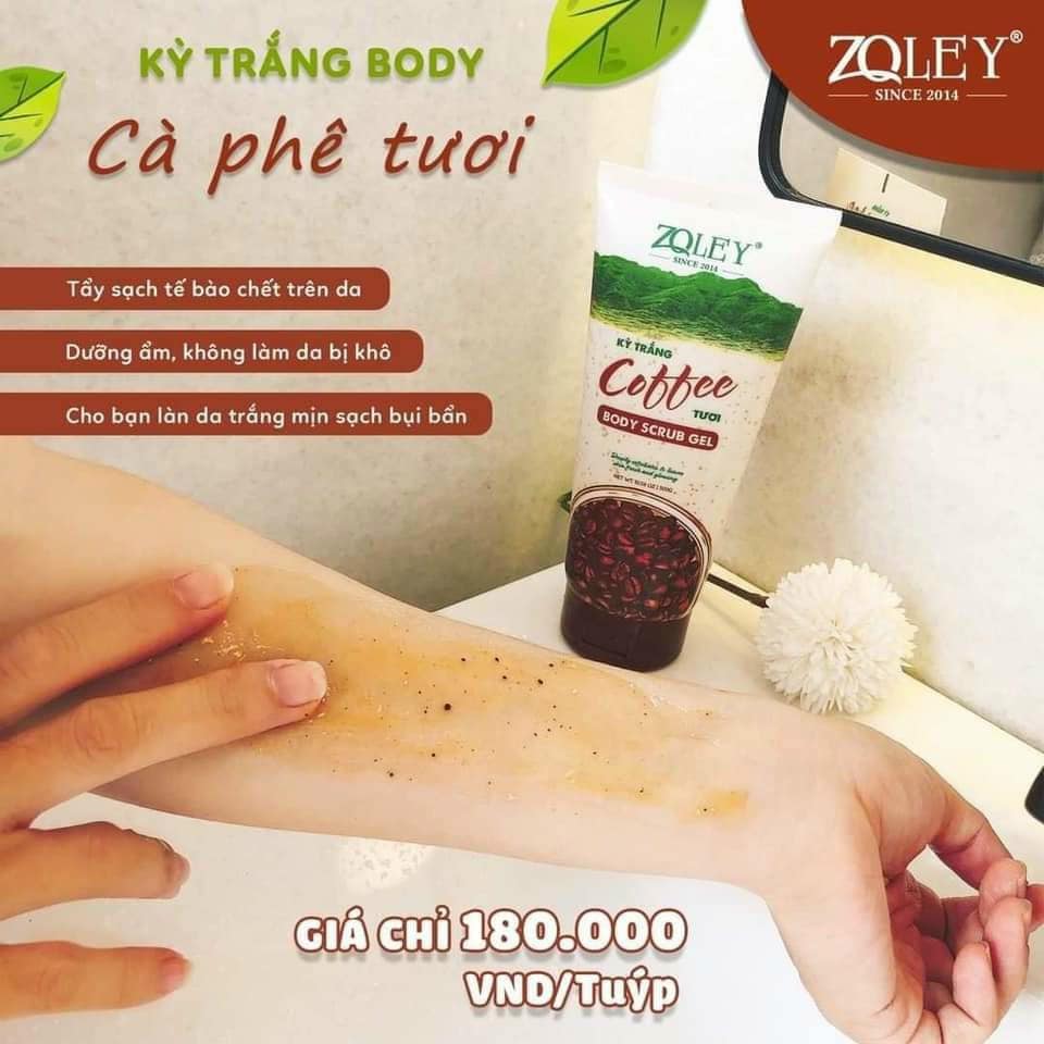 Kỳ trắng body coffee tươi Zoley tắm sạch và mịn da lại còn thơm