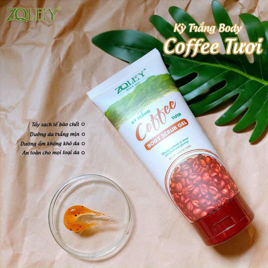 Kỳ trắng body coffee tươi Zoley tắm sạch và mịn da lại còn thơm