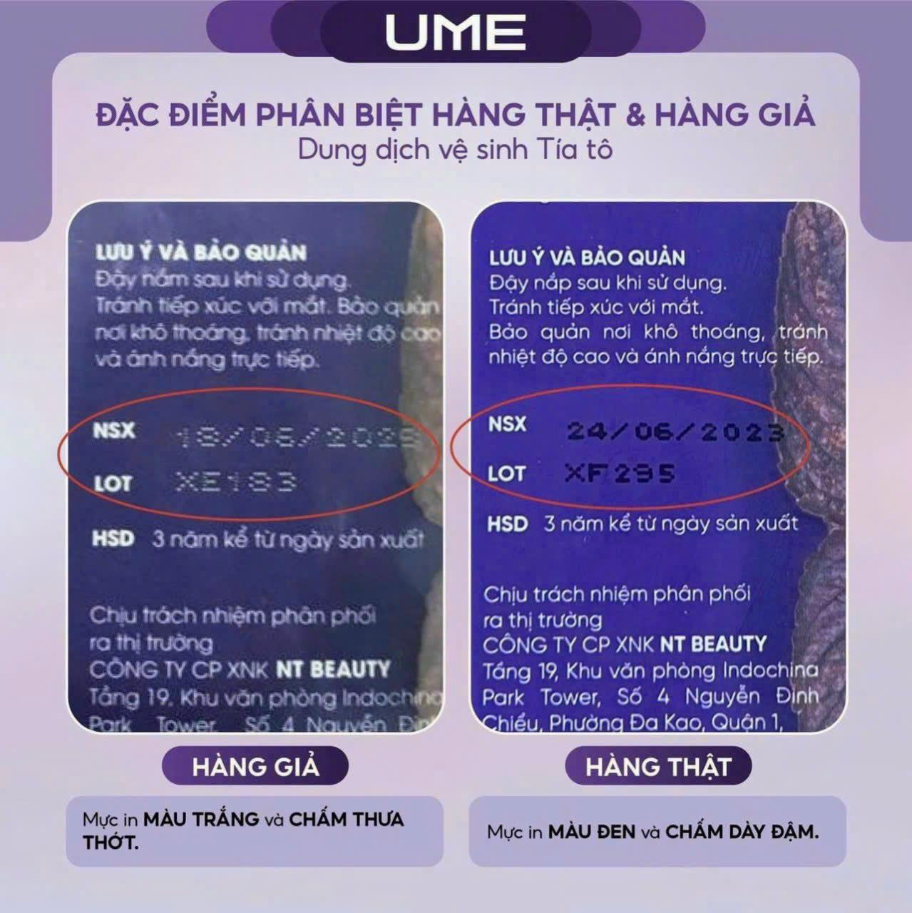 Các đặc điểm phân biệt hàng giả dung dịch vệ sinh Tía Tô