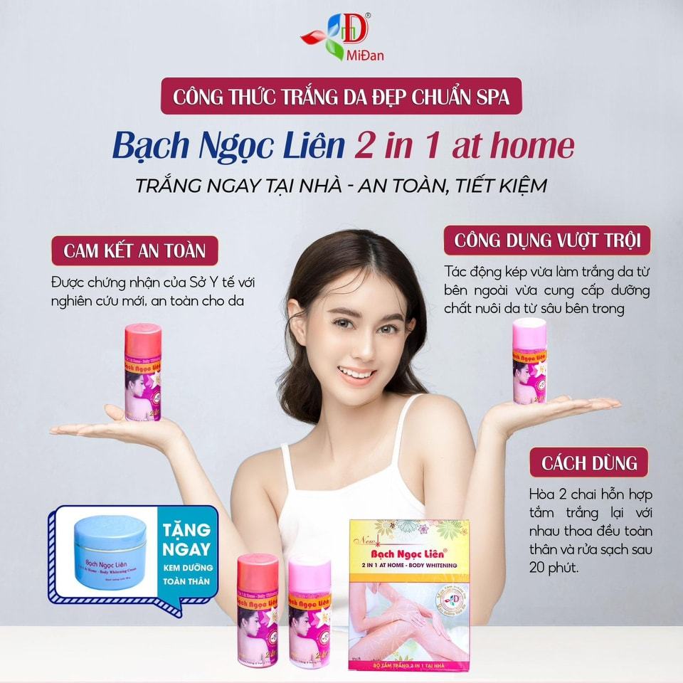 Công thức trắng da đẹp chuẩn Spa Bạch Ngọc Liên bộ tắm thảo dược tại nhà 2in1