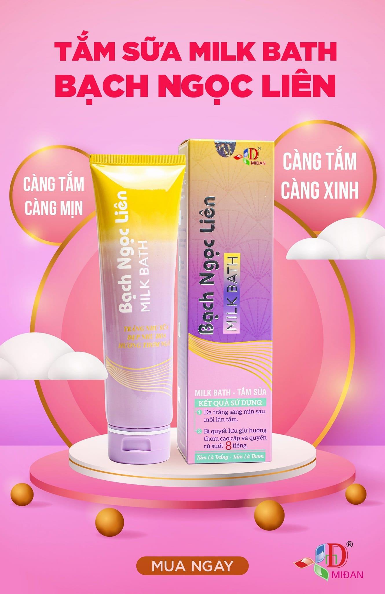 Tắm sữa Milk Bath Bạch Ngọc Liên Dưỡng Trắng Da Lưu Hương Thơm Cao Cấp 160g