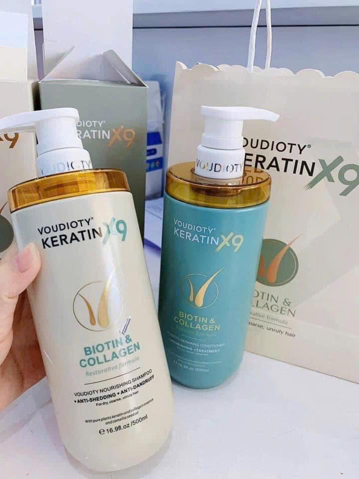 Combo Dầu Gội Xả Biotin Collagen Voudioty Keratin x9
